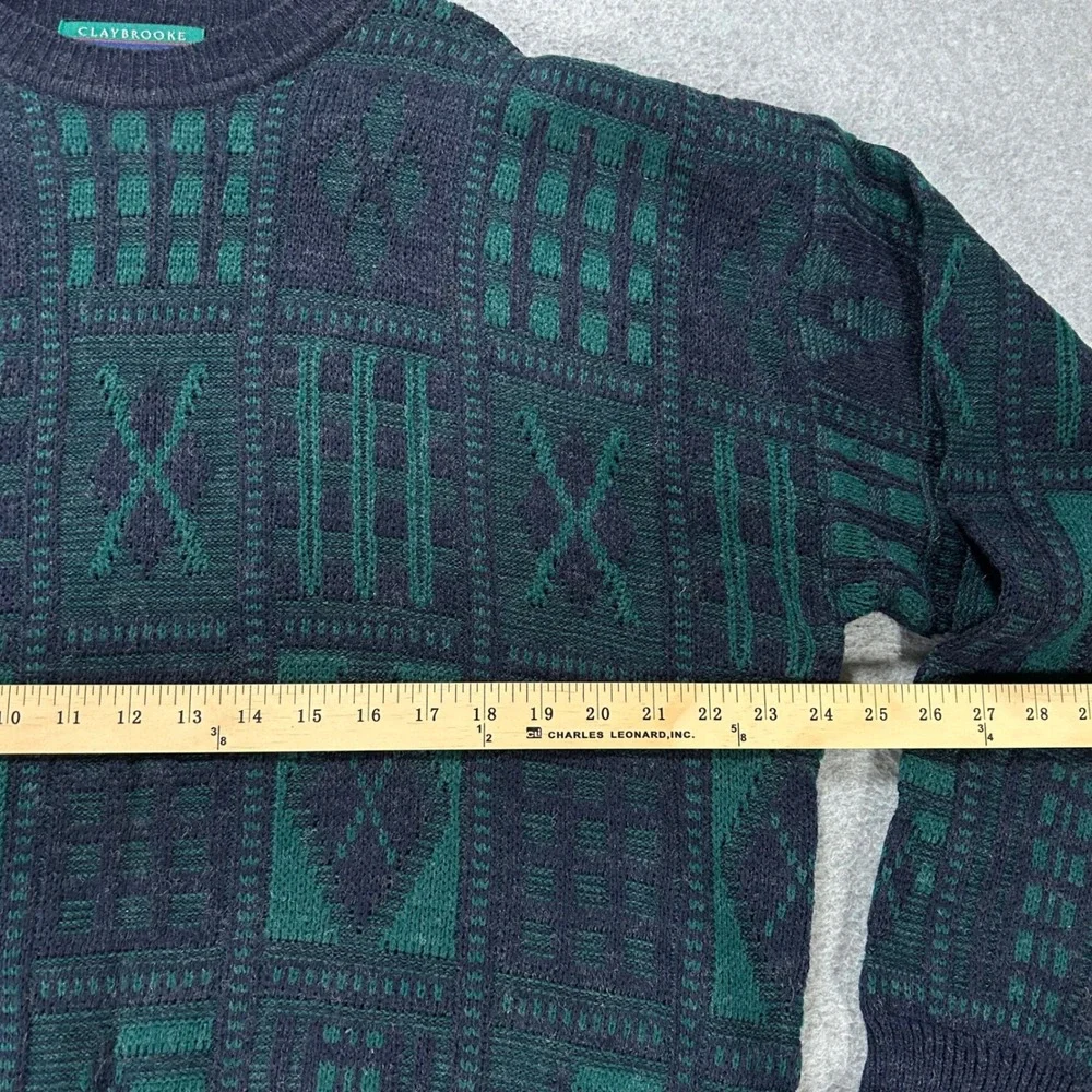 Claybrooke Sweater Pullover Mens XL Blue Green Geometric Coogi Style Vintage